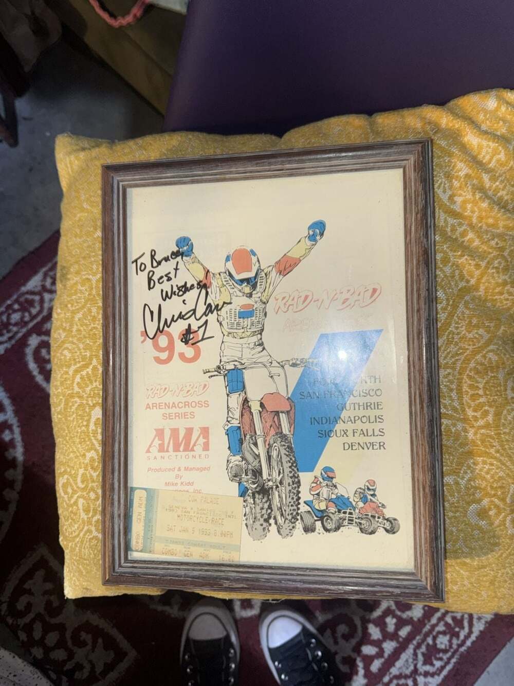 Vintage 1993 AMA Rad-N-Bad Arenacross Series Autographed Poster with Ticket Stub